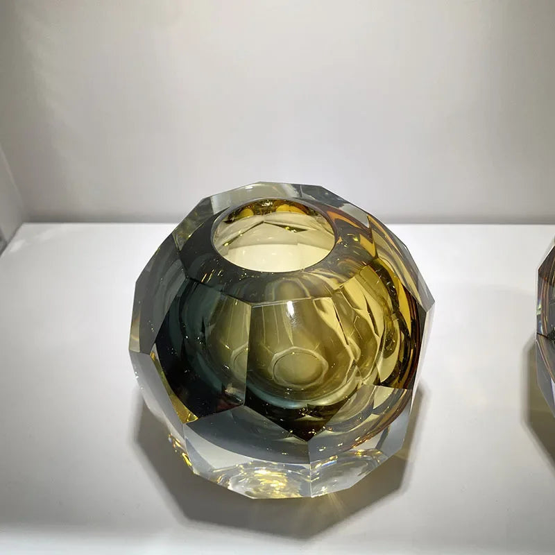Hexagonal Textured Glass Vase by Afralia™ - Modern Home Decor