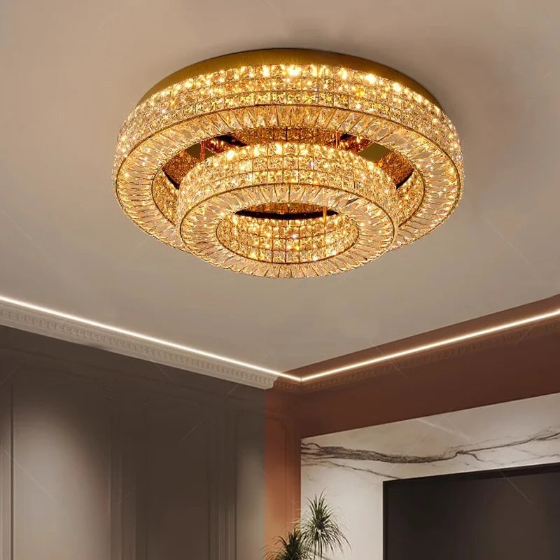 Afralia™ Crystal Two Tier Ceiling Chandelier LED Lighting for Bedroom & Living Room