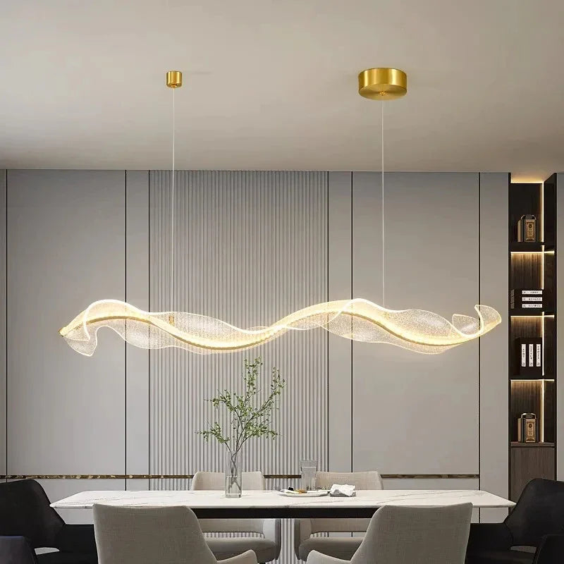 Afralia™ Modern Wave LED Hanging Light for Kitchen Island - Dimmable Ceiling Decor