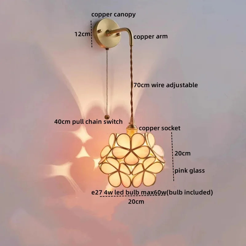 Afralia™ Copper Glass LED Wall Sconce Pull Chain Switch - Modern Stair Light Fixtures