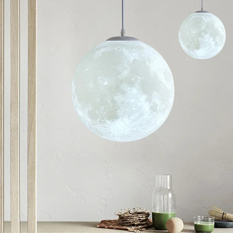 Afralia™ Moon Glow Chandelier: Nordic 3D Printed Milk White Ball Pendant Light for Home décor.