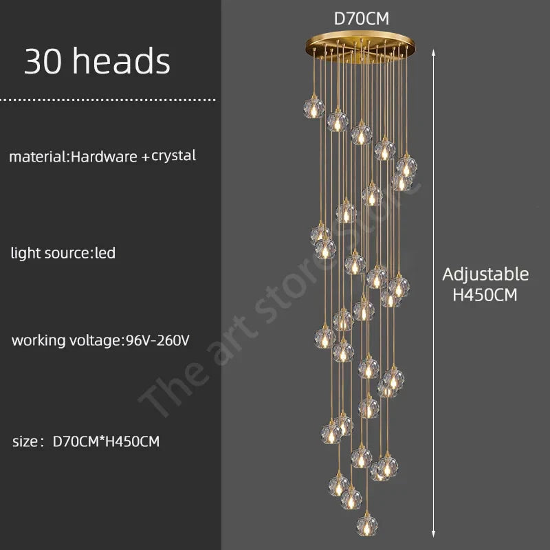 Afralia™ Crystal Stainless Steel Staircase LED Chandelier for Modern Luxury Interiors