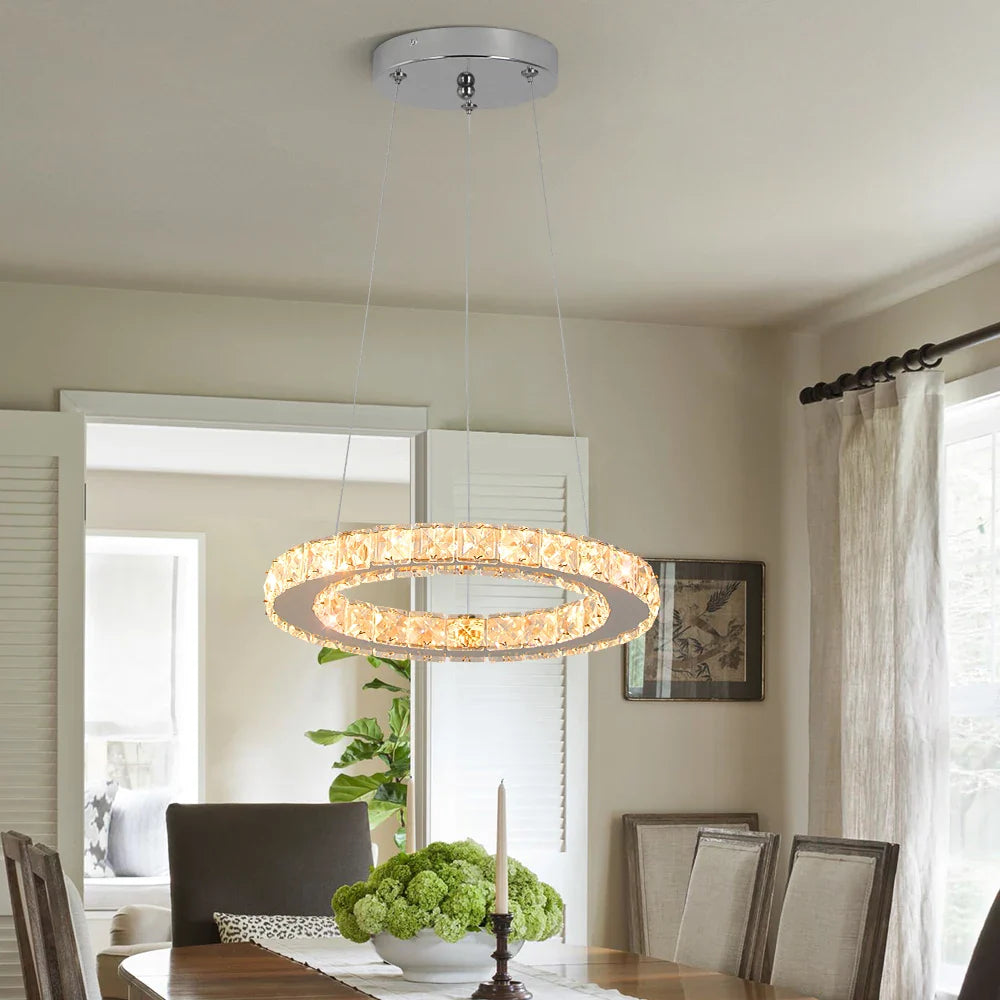 Afralia™ Crystal Pendant LED Chandelier for Modern Living Room Kitchen Decor