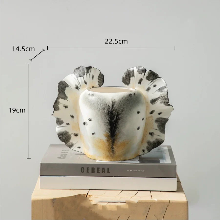 Afralia™ Wavy Wings Hand-painted Ceramic Vases: Unique Floral Decor & Home Accessory