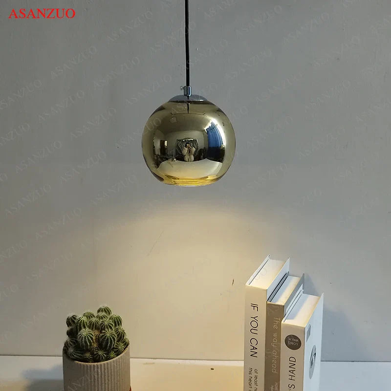 Afralia™ Glass Pendant Lights 15cm/20cm Round Ball Hanging Lamp in Golden/Copper/Silver Plating