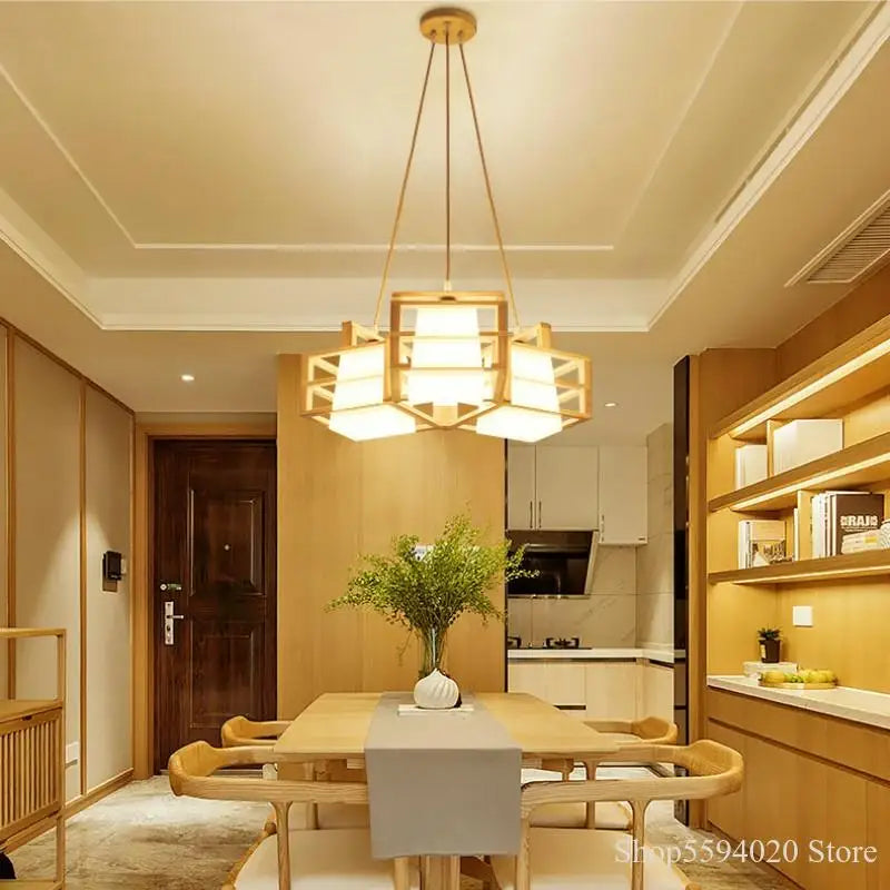 Afralia™ Japanese Wood Tea Room Pendant Light