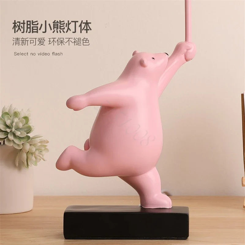 Afralia™ Modern Bear LED Desk Lamp Resin Art Deco Bedroom Living Room Loft Decor