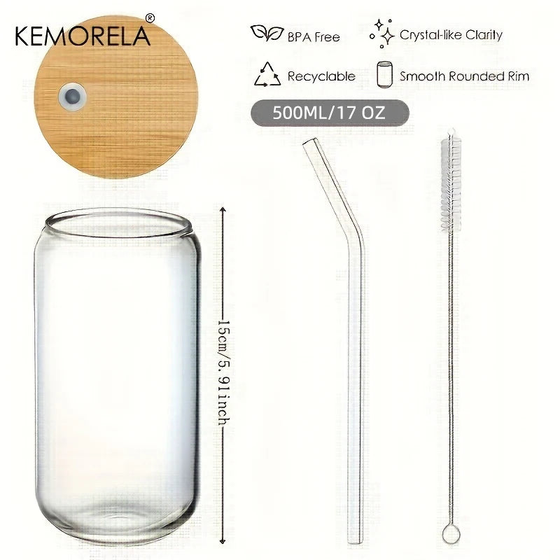 Afralia™ 17oz Glass Tumbler Cups with Glass Straw - Set of 1/2/4