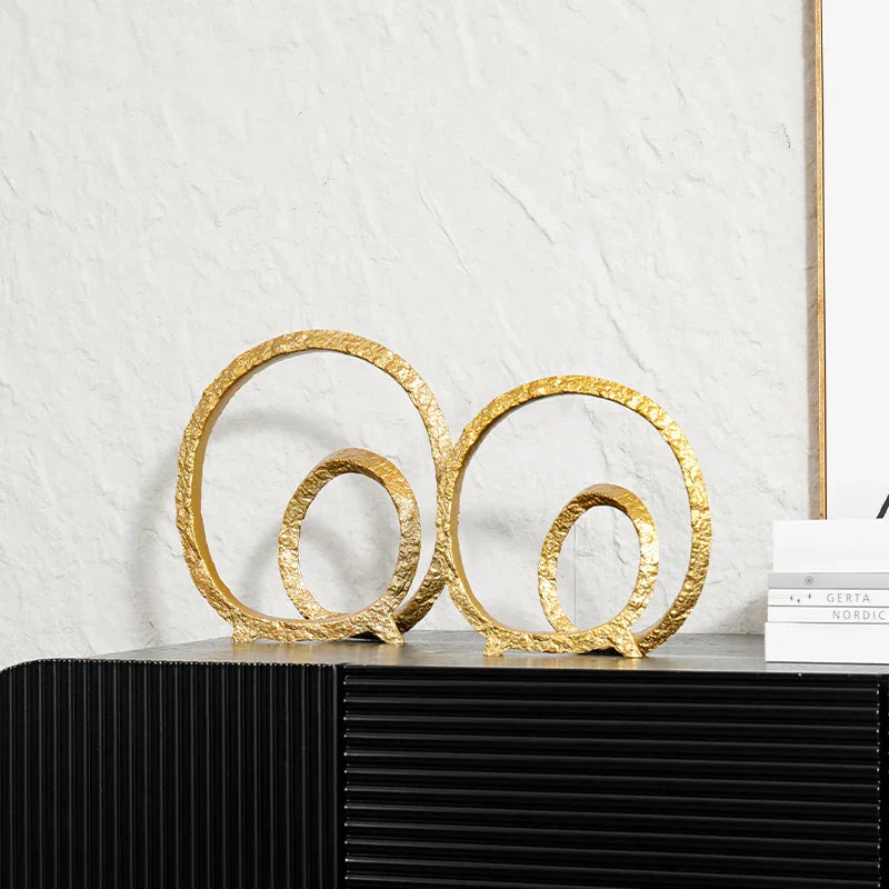 Afralia™ Golden Circle Hollowed-out Ornaments: Home Decor Figurines