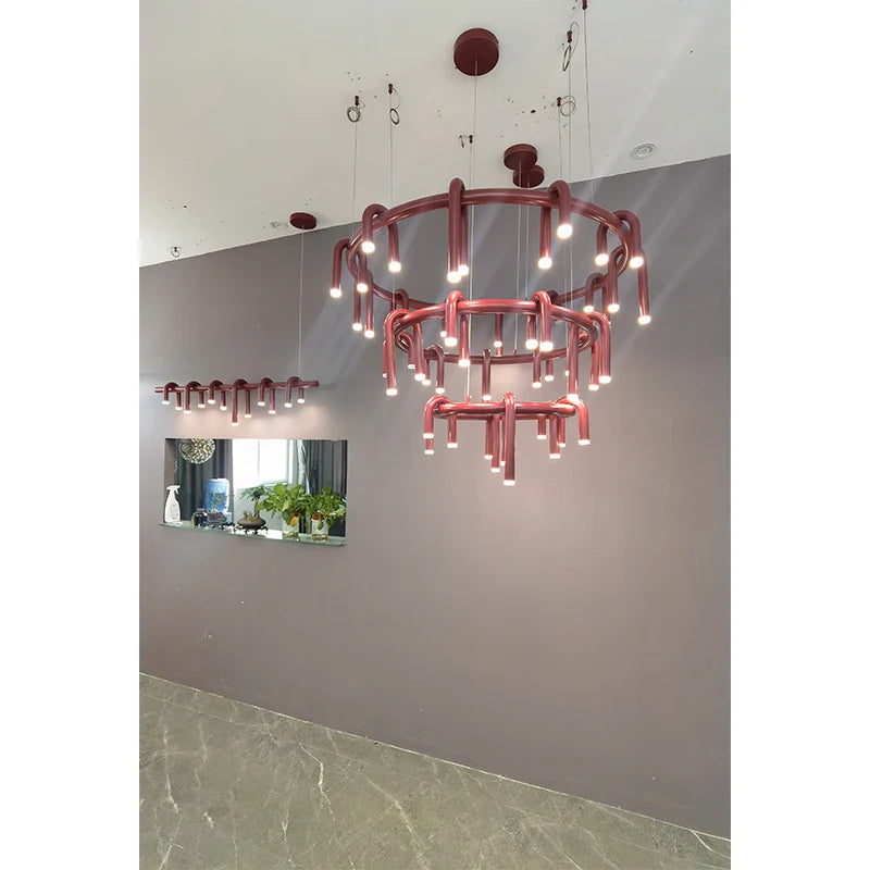 Afralia™ Red U-Shaped Chandelier: Modern Nordic Living Room Bedroom Lighting Fixtures