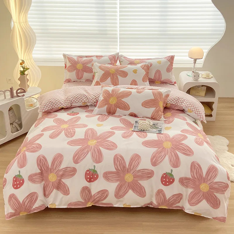 Afralia™ Aloe Cotton Printed Bed Sets 4Pcs Soft Cozy Bedding Set for Adults