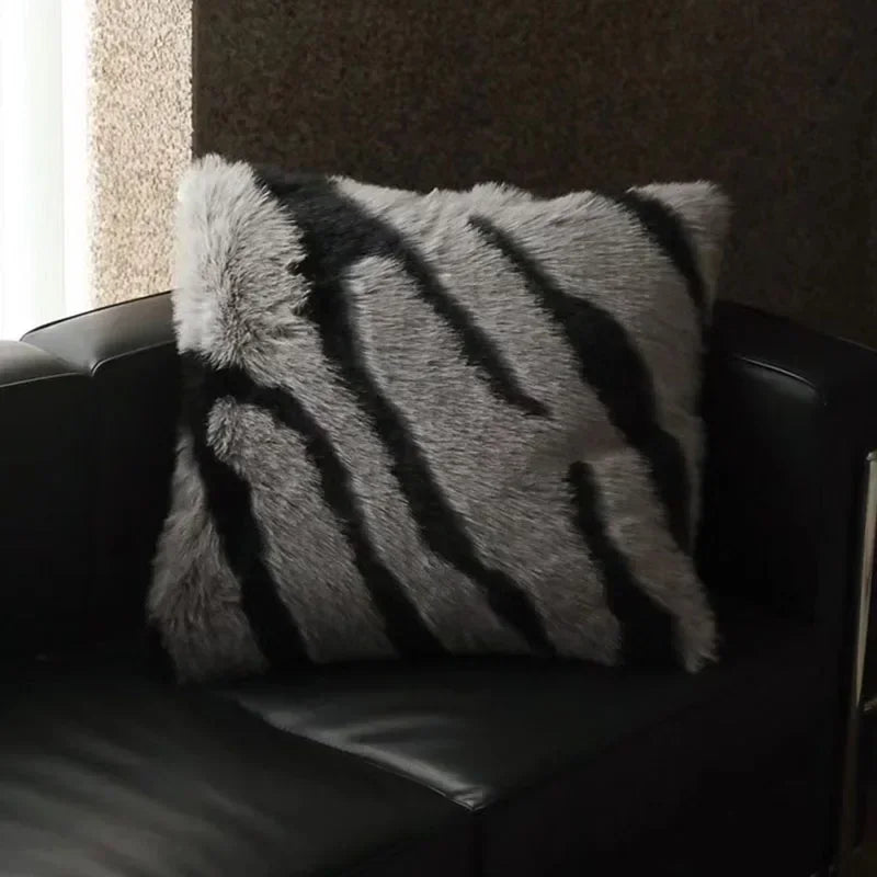 Afralia™ Luxe Zebra Faux Fox Fur Sofa Cushion: Soft Fluffy Chair Bed Decor Pillow