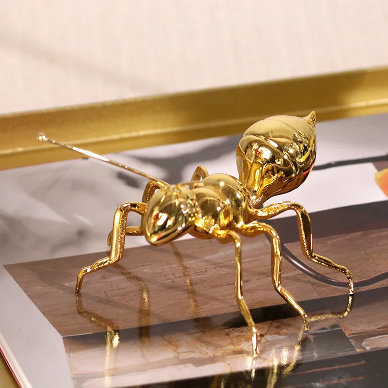 Afralia™ Golden Ant Metal Sculpture Figurine Home Decor Insect Ornament