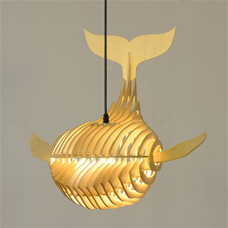 Afralia™ Wooden Whale Pendant Light for Kids Room and Kitchen Decor