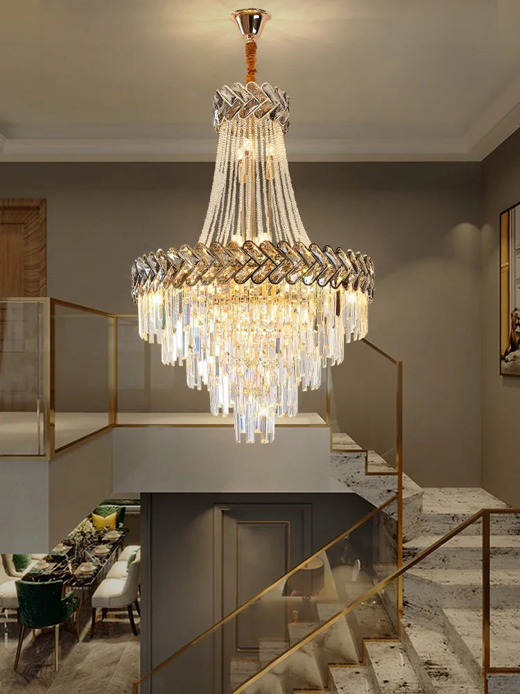 Afralia™ Crystal Chandelier: Modern European Duplex Villa Living Room Luxury Hollow Stair Light