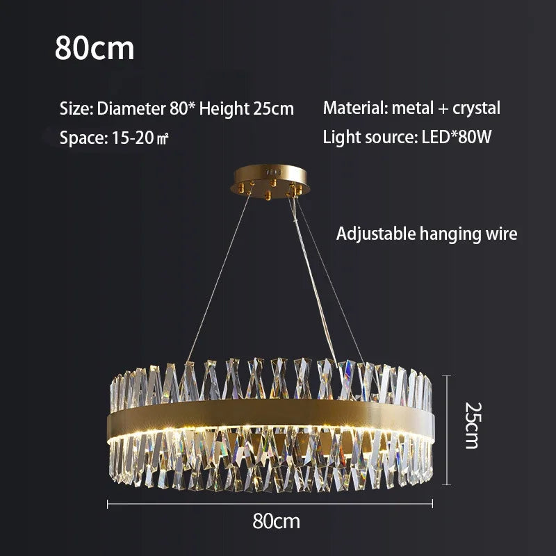 Afralia™ Brushed Gold Rings Crystal Chandelier Ceiling Lamp