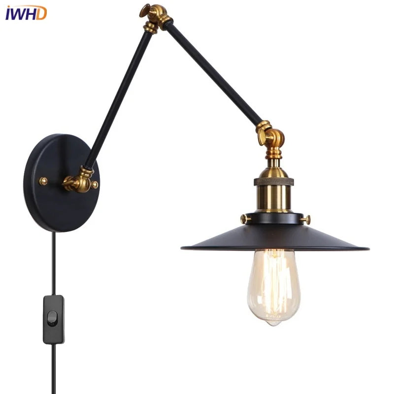 Afralia™ Black Iron LED Wall Light Fixture Industrial Vintage Adjustable Long Arm