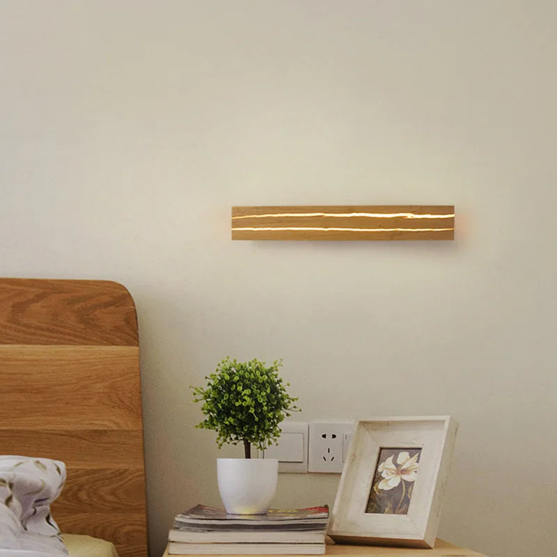 Afralia™ Modern Nordic Wood Art Rotatable LED Wall Light for Bedroom/Beside, Cracked Solid Wooden