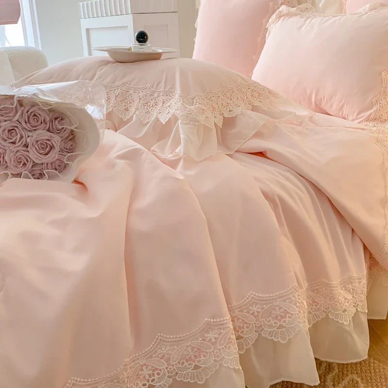 Afralia™ French Wedding Lace Ruffles Bedding Set