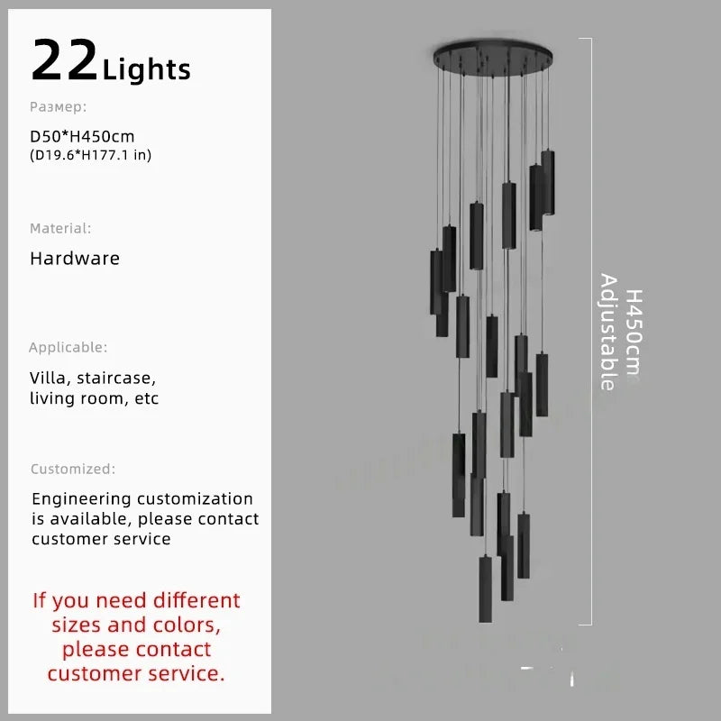 Afralia™ Black LED Staircase Chandelier | Modern High Ceiling Pendant Light