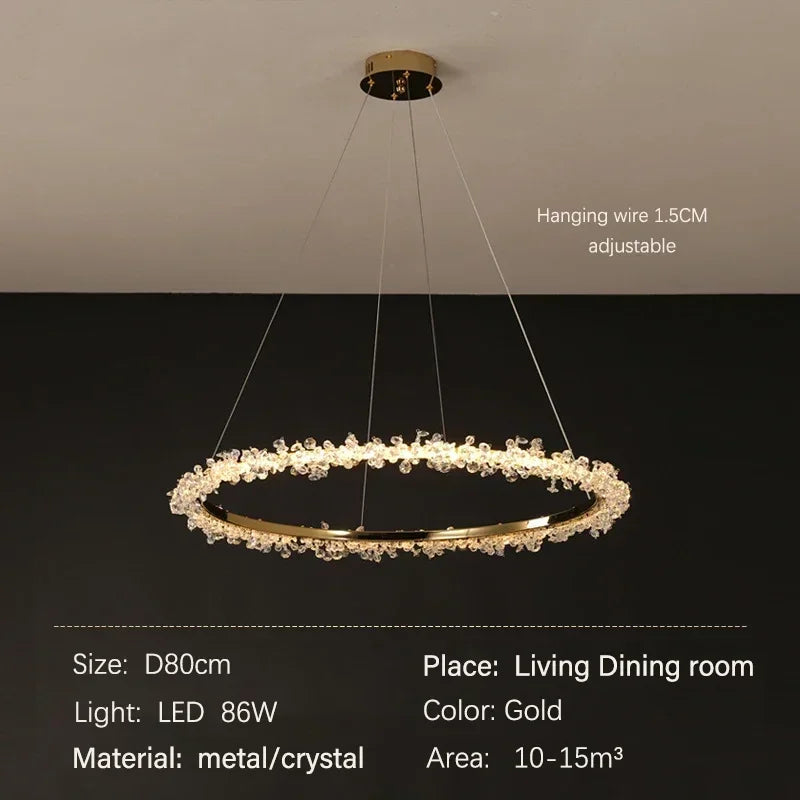Afralia™ Nordic Gold Round Crystal LED Chandelier for Modern Luxury Living Room