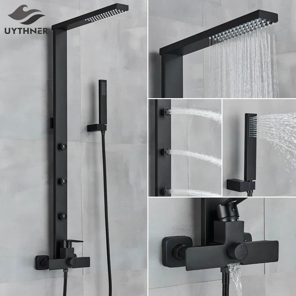 Afralia™ Matte Black Bathroom Shower Faucet Set Mixer - Wall Mounted Luxury Design