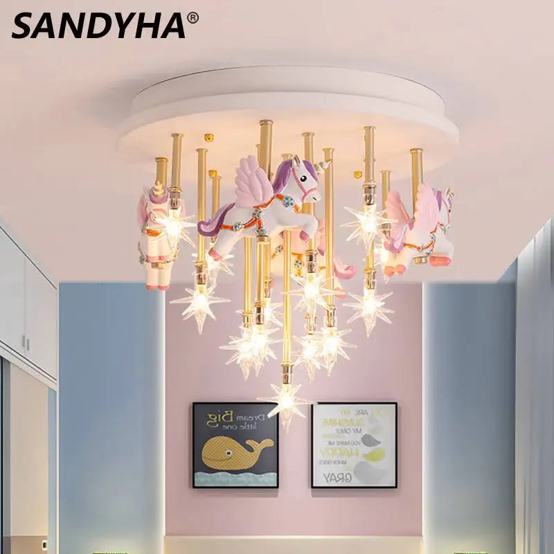 Afralia™ Unicorn Stars Ceiling Lamp for Children's Room - Modern Resin LED Light