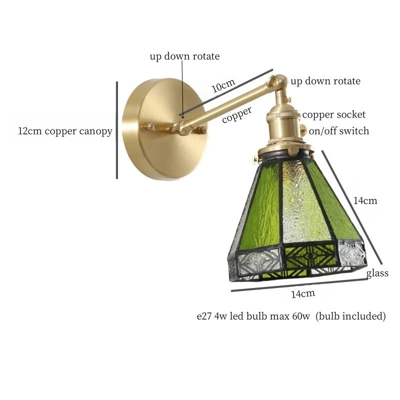 Afralia™ Green Glass LED Wall Sconce, Pull Chain Switch, for Bedside, Bathroom, Living Room