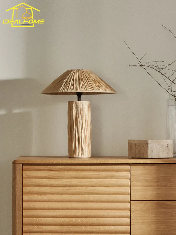 Afralia™ Vintage Raffia Table Lamp LED E27 Desk Light for Bedroom Living Room