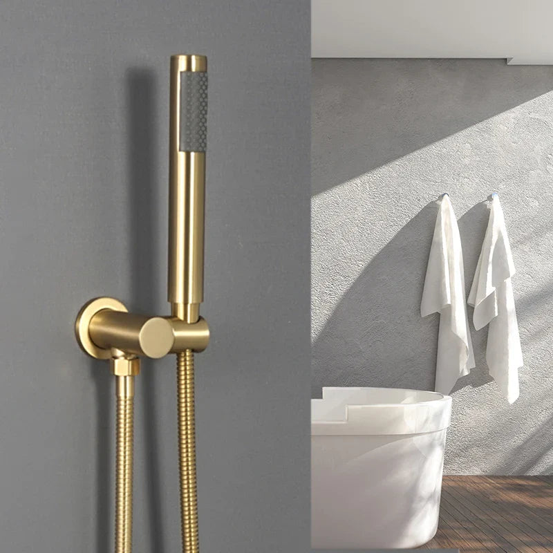 Afralia™ Brushed Gold Brass Hand Shower with Stainless Steel Hose - Wall Mount