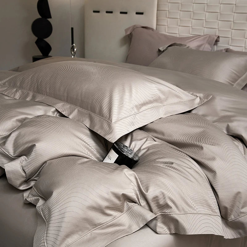 Afralia™ Luxury Jacquard Egyptian Cotton Queen King Bedding Set 4Pcs