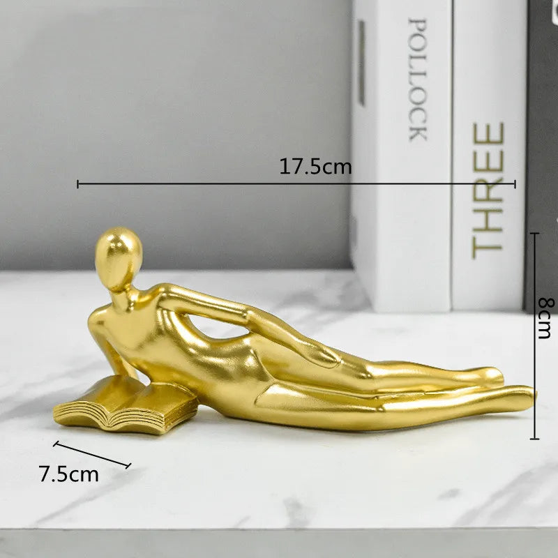 Afralia™ Golden Thinker Reader Man Resin Figure: Abstract Home Decor Figurine