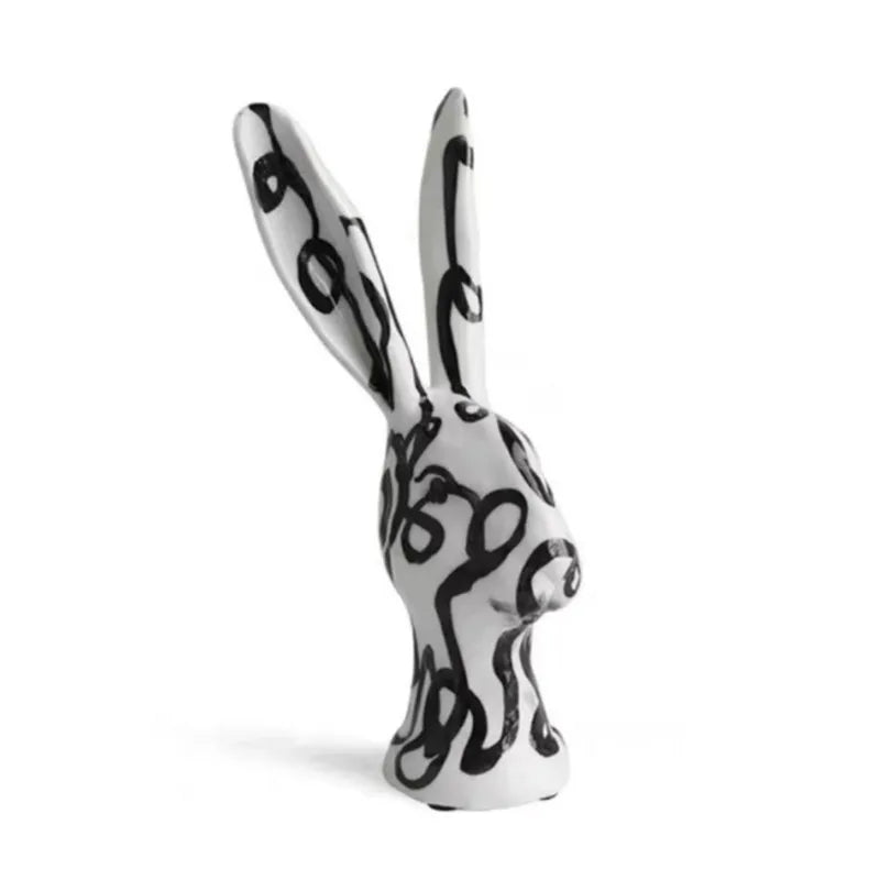Afralia™ Resin Rabbit Head Sculpture Hand-painted Graffiti Decor Figurine