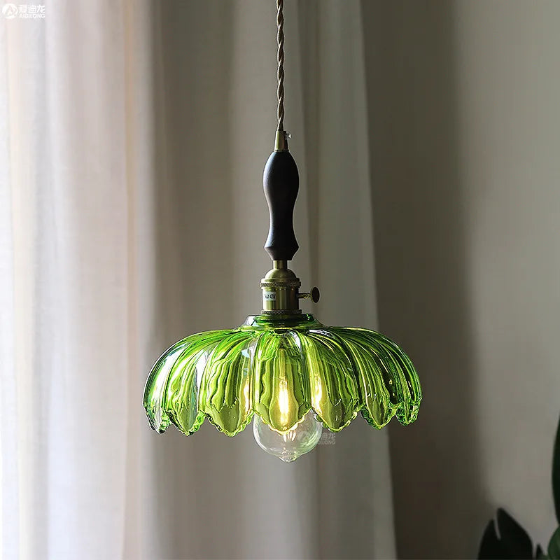 Afralia™ Walnut Wood LED Pendant Light Fixture Glass Hanging Lamp