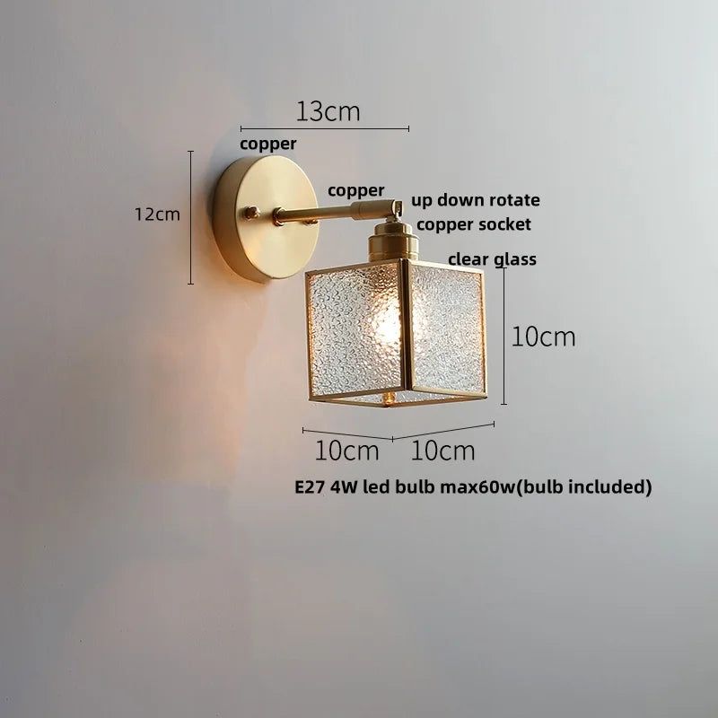 Afralia™ Glass LED Wall Light with Pull Chain Switch, Rotating Japanese Style Bedside Lamp