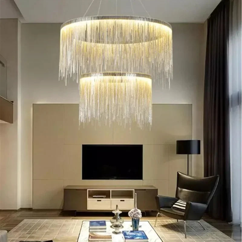 Afralia™ Tassel Chain LED Chandelier for Modern Living Room and Dining Room