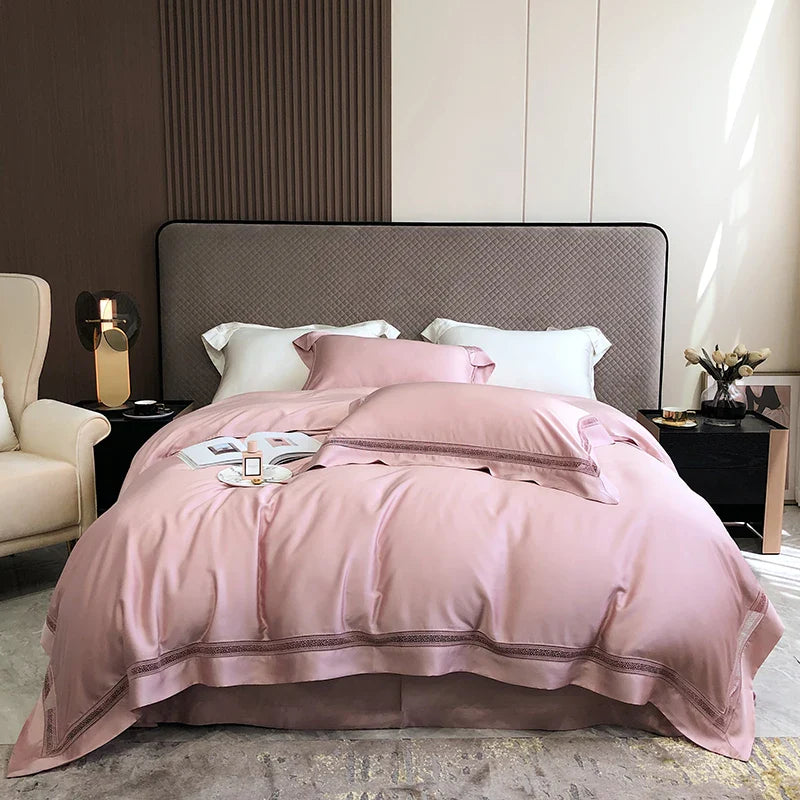 Afralia™ Eucalyptus Lyocell Luxury Bedding Set in White Champagne Grey Pink