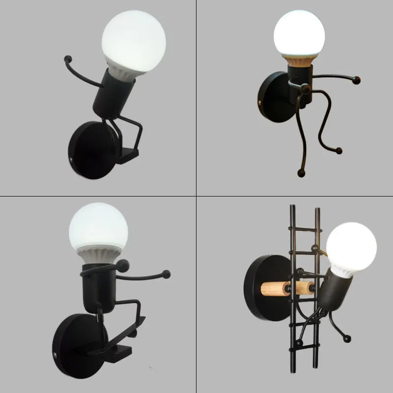 Afralia™ Cartoon Matchstick Man Wall Lamp for Kids Room and Home Decor