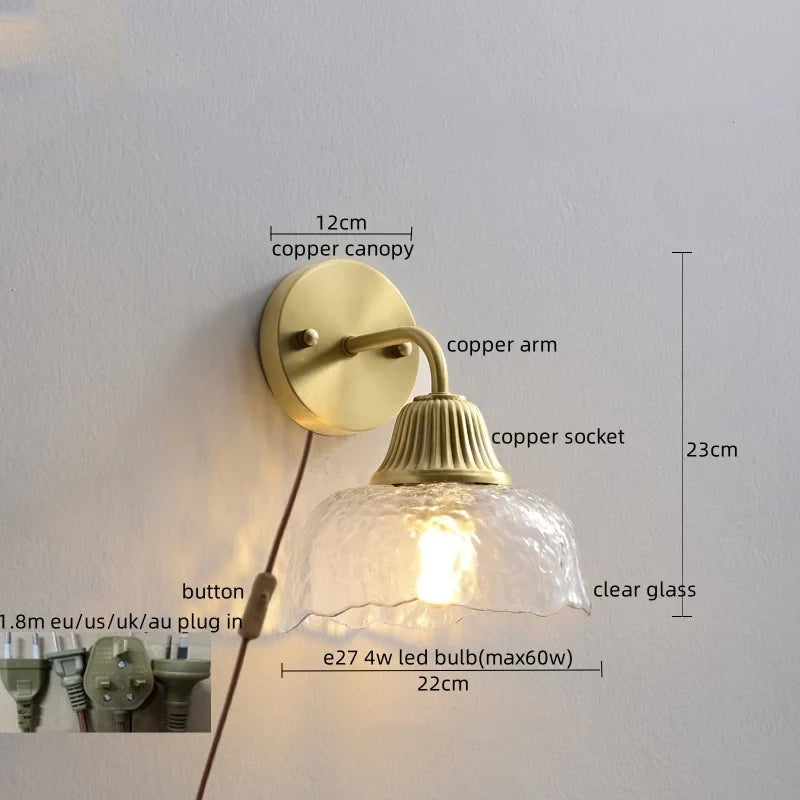 Afralia™ Copper Glass LED Wall Lamp Japanese Style Home Decor Fixture