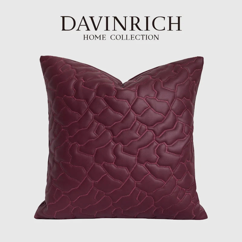 Afralia™ Retro Bordeaux Red Faux Leather Quilted Throw Pillow for Couch Sofa