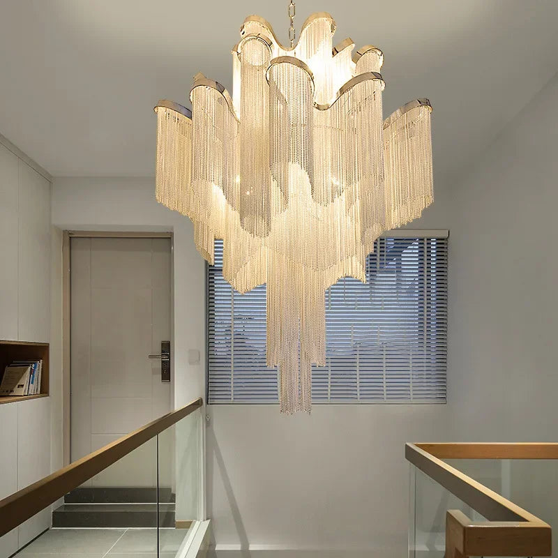 Afralia™ Tassel Chandelier Aluminum Chain Pendant Lamp for Luxe Living Spaces