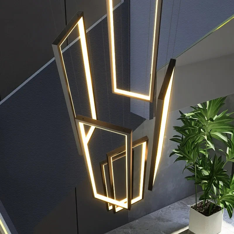 Afralia™ Modern LED Stair Chandelier in Black/Gold for Duplex Villa with Minimalist Design