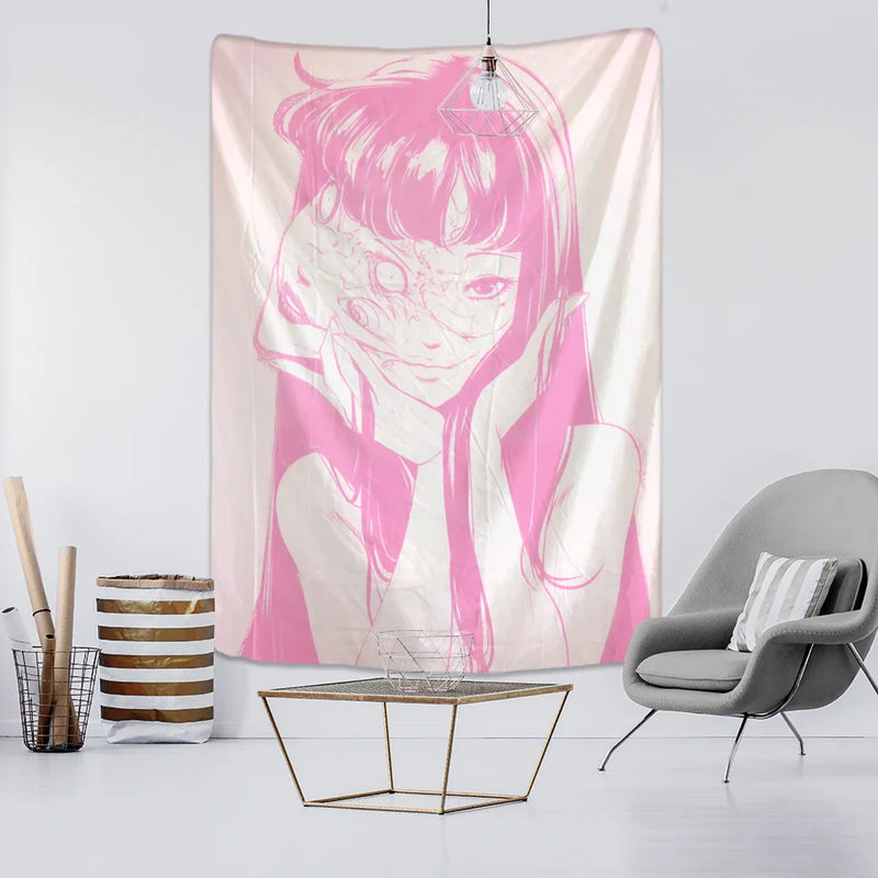 Afralia™ Mysterious Horror Anime Tapestry | Kawaii Room Decor Art Illustration