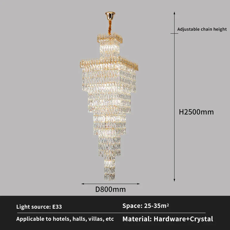 Afralia™ Crystal Hollow Stair Chandelier for Duplex Villa and Hotel Lobby