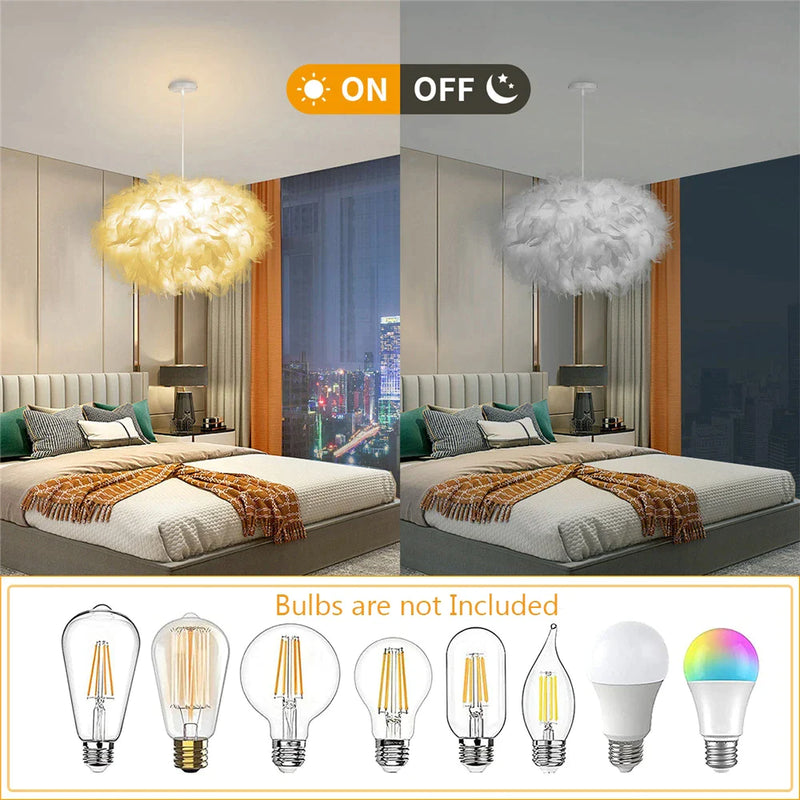 Afralia™ Feather Droplight LED Pendant Chandelier for Bedroom Study Room Decor