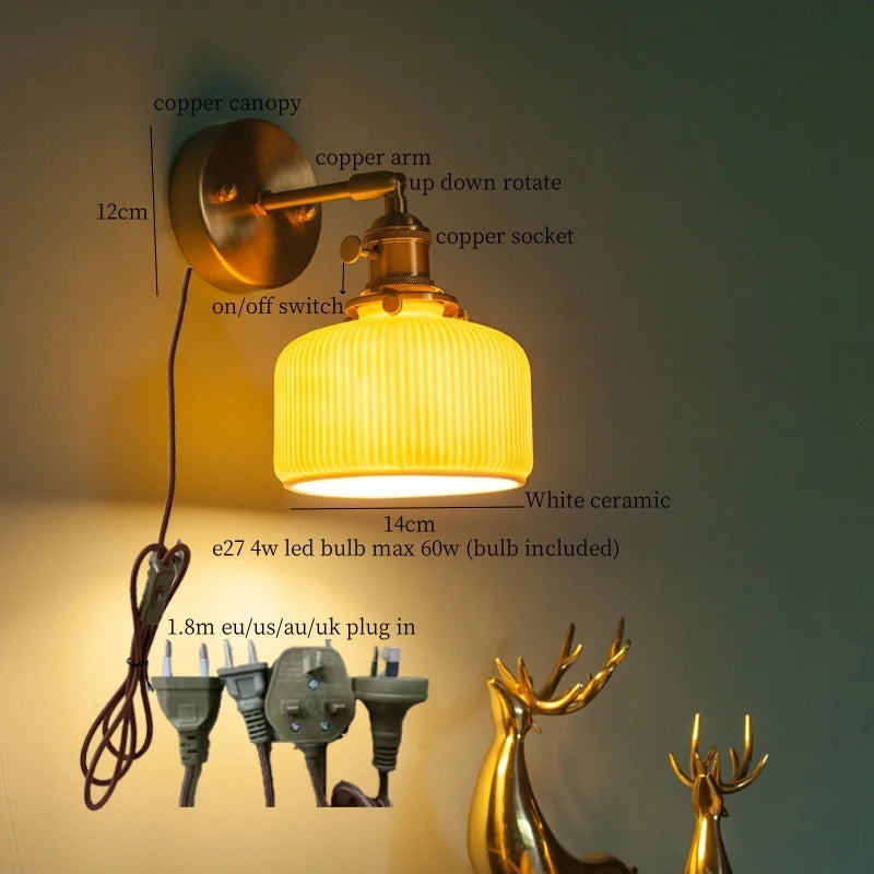 Afralia™ Nordic Modern LED Wall Lamps Copper Arm Ceramic for Home Decor