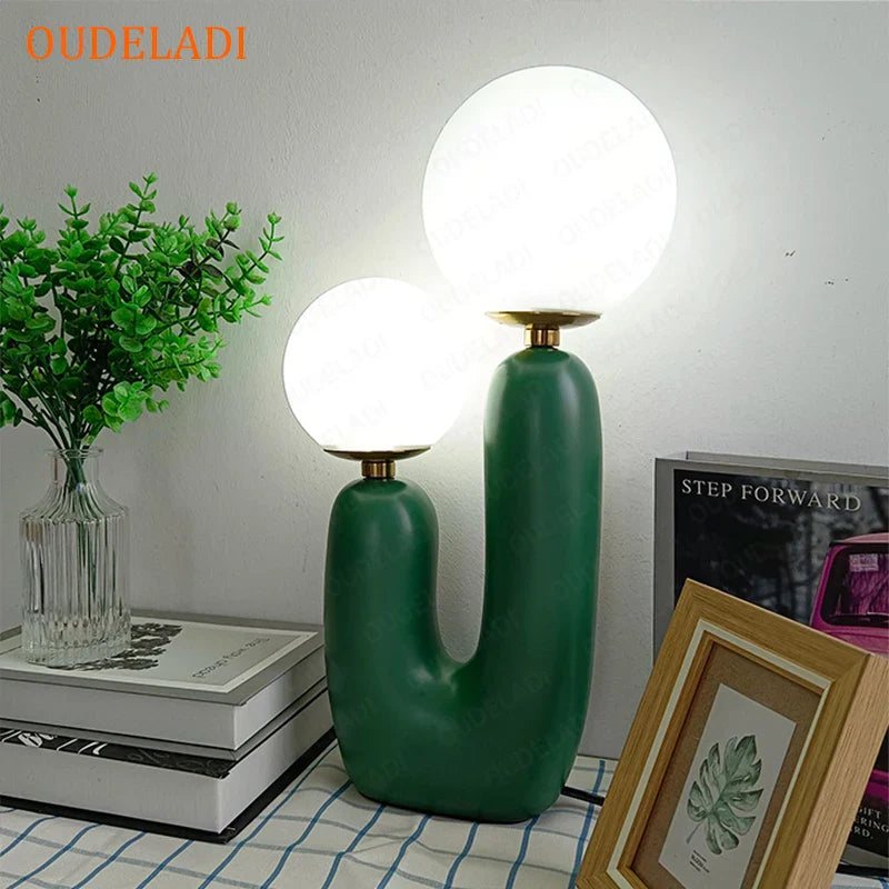 Afralia™ Glass Ball LED Table Lamp: Green Pink Resin Nordic Style for Home Decor