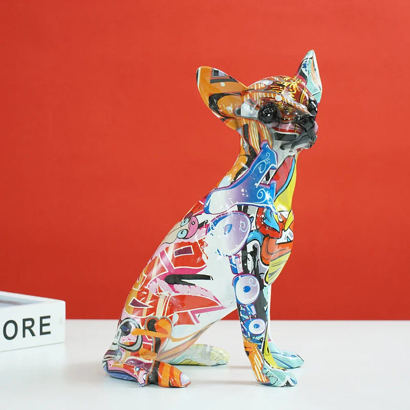 Afralia™ Chihuahua Dog Resin Sculpture Pop Art Animal Statue Home Decor Object