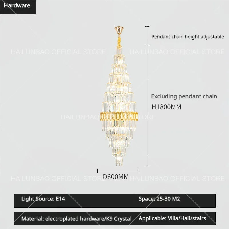 Afralia™ Hollow Spiral Staircase Chandelier | Modern Long Crystal Light for Villa Livingroom
