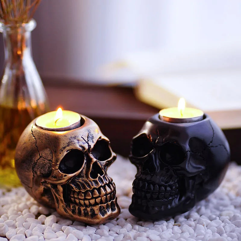 Afralia™ Skeleton Head Candle Holder: Halloween Resin Crafts for Atmospheric Home Decoration